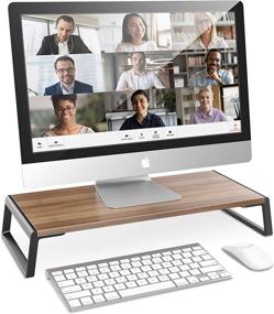 img 4 attached to AboveTEK Monitor Stand Riser with Metal Feet – Space-Saving Walnut Computer Riser with Desk 🖥️ Storage for Laptop, iMac, TV, LCD Display, Printer – 20 x 9.45 inch Office Supplies Platform