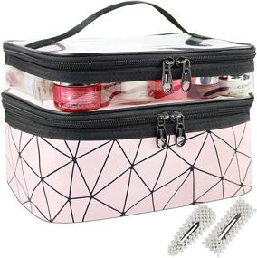 img 4 attached to Ultimate Double Layer Waterproof Makeup Bags: Travel in Style with Portable Cosmetic Bag for Women – Perfect for Makeup, Cosmetics Tools, Shampoo, Toiletries