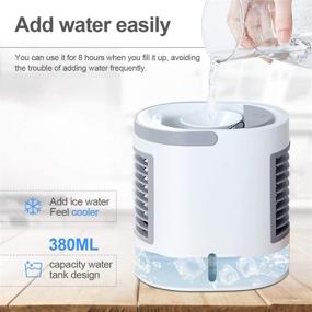 img 2 attached to Gray Portable Air Conditioner, Personal Mini Air Cooler Fan with 7 Colors Night Light, 🌬️ Quiet USB Desk Evaporative Cooling for Fast Cooling in Personal Space at Home, Office, Outdoors, and Travel