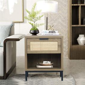 img 3 attached to 🪑 Natural Wood Rattan Drawer Nightstand by Anmytek - Bedroom Living Room Side Table with Storage, Wood Finish & Matte Accents (Model: H0010)