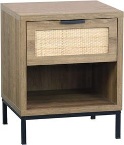 img 4 attached to 🪑 Natural Wood Rattan Drawer Nightstand by Anmytek - Bedroom Living Room Side Table with Storage, Wood Finish & Matte Accents (Model: H0010)