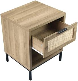 img 1 attached to 🪑 Natural Wood Rattan Drawer Nightstand by Anmytek - Bedroom Living Room Side Table with Storage, Wood Finish & Matte Accents (Model: H0010)