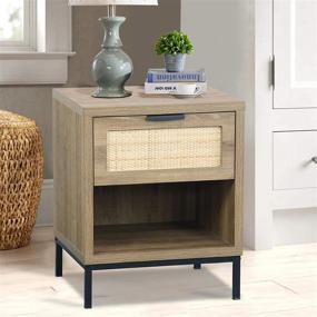 img 2 attached to 🪑 Natural Wood Rattan Drawer Nightstand by Anmytek - Bedroom Living Room Side Table with Storage, Wood Finish & Matte Accents (Model: H0010)