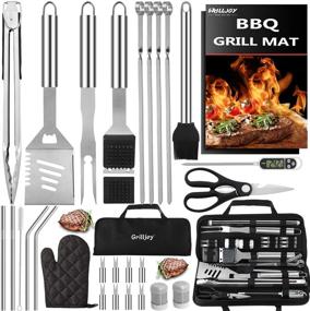 img 4 attached to Grilljoy 31PC BBQ Grilling Accessories Set - Heavy Duty Stainless Steel Grilling Kit with Storage Bag for Camping, Tailgating - Ultimate Barbecue Utensil Gift for Men and Women