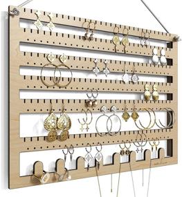 img 4 attached to 📿 Подвесное деревянное кольцо, органайзер для ожерелий и сережек от Indi & Olive - органайзер для ювелирных изделий с креплением на стену, 180 пазами, 145 отверстиями и 8 держателями для колец и ожерелий - подвесной органайзер для ювелирных изделий для лучшей организации.