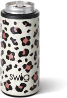 swig life skinny can cooler: triple insulated stainless steel sleeve in luxy leopard print for dishwasher-safe 12oz tall skinny can beverages logo