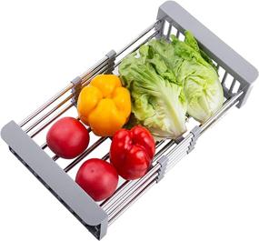 img 4 attached to 🧽 Krisler Adjustable Stainless Steel Dish Drying Rack Over The Sink Kitchen with Carborundum Sponge - Expandable Dish Rack Dish Drainer Sink (Grey)