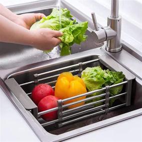 img 3 attached to 🧽 Krisler Adjustable Stainless Steel Dish Drying Rack Over The Sink Kitchen with Carborundum Sponge - Expandable Dish Rack Dish Drainer Sink (Grey)