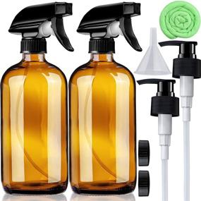 img 4 attached to 🌿 2-Pack 16 oz Refillable Amber Glass Spray Bottles with Pump - Ideal for Essential Oil Products, Shampoo, Soap, Cleaning, Aromatherapy - Mist & Stream Mister, Cosmetic Containers, Plant Sprayer