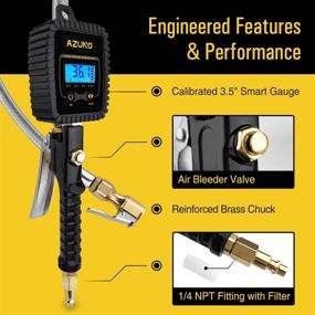 img 3 attached to 🚗 Цифровой насос для шин AZUNO: профессиональный 255 PSI и разрешение дисплея 0.1 с тяжелой воздушной шиной, компрессорными аксессуарами, нержавеющим оплетенным шлангом и быстрым соединением штуцера.
