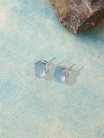 img 2 attached to 💙 925 Sterling Silver Oval Blue Onyx Stud Earrings by YoTreasure