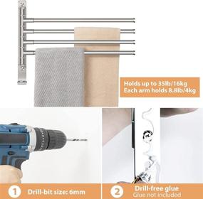 img 1 attached to 🧺 15 Inch Stainless Steel Swivel Towel Bar Rack - Upgraded Four-in-One Bathroom & Kitchen Towel Holder - Rustproof Wall Mount - Brushed Finish, No Drill Installation