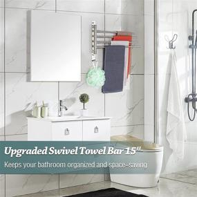 img 3 attached to 🧺 15 Inch Stainless Steel Swivel Towel Bar Rack - Upgraded Four-in-One Bathroom & Kitchen Towel Holder - Rustproof Wall Mount - Brushed Finish, No Drill Installation