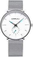 🕶️ crrju men's business slim analog quartz watch with date, black dial and mesh bracelet strap logo