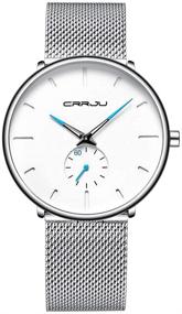 img 4 attached to 🕶️ CRRJU Men's Business Slim Analog Quartz Watch with Date, Black Dial and Mesh Bracelet Strap