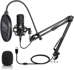 img 4 attached to Professional USB Microphone Kit - Cardioid Condenser Mic with Boom Arm Stand, Pop Filter, and Audio Card 🎙️ - Ideal for PS4 Gaming, Streaming, Podcasting, Studio Recording, YouTube - Compatible with Windows, Mac, PC - Pyle PDMIKT140, Black