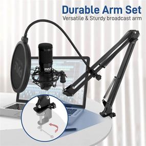 img 2 attached to Professional USB Microphone Kit - Cardioid Condenser Mic with Boom Arm Stand, Pop Filter, and Audio Card 🎙️ - Ideal for PS4 Gaming, Streaming, Podcasting, Studio Recording, YouTube - Compatible with Windows, Mac, PC - Pyle PDMIKT140, Black