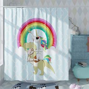 img 2 attached to 🌈 Colorful Rainbow Unicorn & Dinosaur Shower Curtain - 72x72 Inch Polyester Bathroom Decor for Kids & Holidays