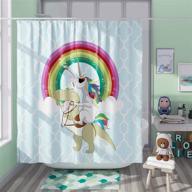 🌈 красочный душевой занавес "единорог и динозавр" - 72x72 дюйма, полиэстер, декор в ванную комнату для детей и праздников. логотип