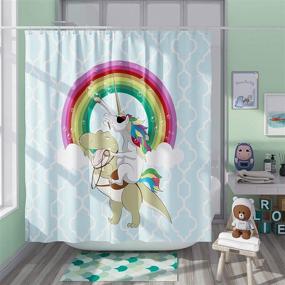 img 3 attached to 🌈 Colorful Rainbow Unicorn & Dinosaur Shower Curtain - 72x72 Inch Polyester Bathroom Decor for Kids & Holidays