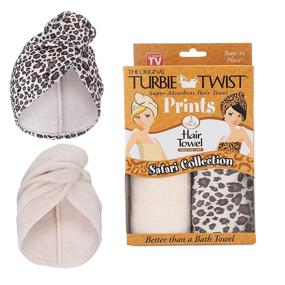 img 4 attached to Animal Print Turbie Twist Microfiber Hair Towel 2 Pack - Tan Leopard Design