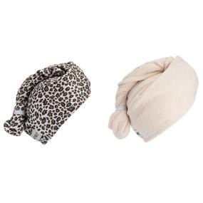 img 1 attached to Animal Print Turbie Twist Microfiber Hair Towel 2 Pack - Tan Leopard Design