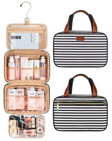 img 4 attached to 👝 MONSTINA Travel Toiletry Bag Cosmetic Organizers | Hotel & Bathroom Use | Black White Stripes | Hanging Hook