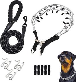 img 4 attached to 🦴 Adjustable Prong Dog Collar with 5 FT Leash - Stainless Steel Pinch Collar for Small to Large Dogs, Safe and Effective Training Tool with Extra Rubber Tips