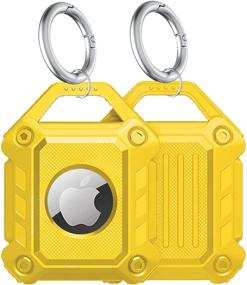 img 4 attached to 🔑 2 Pack LUSTAM Airtag Keychain Holder Case - Yellow, Polycarbonate Fullbody Shockproof Drop Proof Rugged Armor Protector Hard Case with Key Ring Loop for Apple Airtag Finder