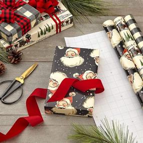 img 3 attached to 🎁 Premium Hallmark Black Christmas Wrapping Paper Bundle: 3 Rolls with Cut Lines (120 sq. ft.) - Retro Santa, Buffalo Plaid, Train and Trees Designs