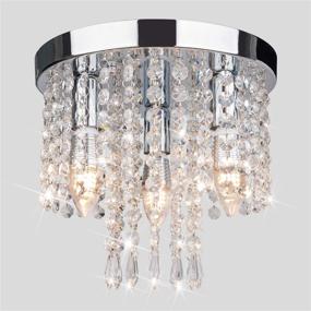 img 4 attached to 💎 Modern Crystal Chandelier, 3-Light Flush Mount Ceiling Fixture: Stylish Chrome Crystal Ceiling Lamp for Closet, Bedroom, Hallway, Living Dining Room, Kitchen