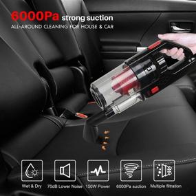 img 4 attached to 🚗 Portable Car Vacuum Cleaner - Handheld, High Power 150W/7500Pa Cyclonic Suction, 12V Wet Dry Cleaning for Auto Interior. Low Noise, Small and Lightweight