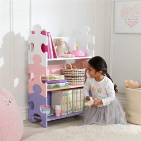 img 3 attached to 📚 KidKraft Wooden Puzzle Piece Bookcase - Three Shelves, Pastel Finish | Perfect Gift for Kids Ages 3+