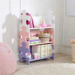 img 2 attached to 📚 KidKraft Wooden Puzzle Piece Bookcase - Three Shelves, Pastel Finish | Perfect Gift for Kids Ages 3+