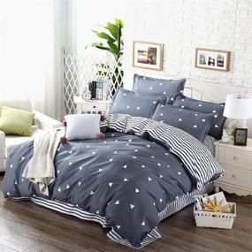 img 3 attached to Blue Gray 3 Piece Duvet Cover Set King with White Triangles - 800 TC All Season Design
