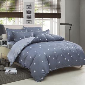 img 1 attached to Blue Gray 3 Piece Duvet Cover Set King with White Triangles - 800 TC All Season Design
