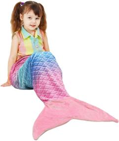 img 3 attached to Catalonia Kids Mermaid Tail Blanket - Super Soft Plush Flannel Sleeping Snuggle Blanket for Teen Girls - Rainbow Ombre - Fish Scale Pattern - Perfect Gift Choice