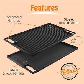 img 2 attached to 🍳 NutriChef Cast Iron Reversible Grill Plate - 18 Inch Flat Skillet Griddle Pan for Stove Top, Gas Range, Electric Stovetop, Ceramic, Induction - With Silicone Oven Mitt