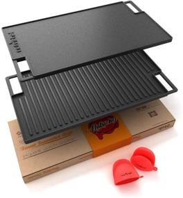 img 4 attached to 🍳 NutriChef Cast Iron Reversible Grill Plate - 18 Inch Flat Skillet Griddle Pan for Stove Top, Gas Range, Electric Stovetop, Ceramic, Induction - With Silicone Oven Mitt