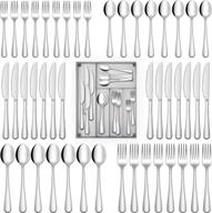 🍴 hiware 40-piece silverware set with drawer organizer: stylish stainless steel flatware sets for 8, ideal for home, kitchen, restaurant, hotel - mirror polished & dishwasher safe logo