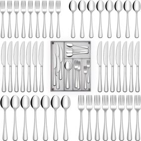 img 4 attached to 🍴 Hiware 40-Piece Silverware Set with Drawer Organizer: Stylish Stainless Steel Flatware Sets for 8, Ideal for Home, Kitchen, Restaurant, Hotel - Mirror Polished & Dishwasher Safe