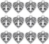 💖 wholesale lot of 120 heart cross charms in antique silver alloy for diy bracelet and jewelry making logo