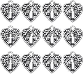 img 4 attached to 💖 Wholesale Lot of 120 Heart Cross Charms in Antique Silver Alloy for DIY Bracelet and Jewelry Making