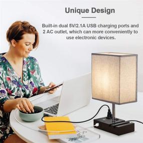 img 2 attached to 🔌 Dimmable USB Table Lamp Set with Dual Phone Stands, 2 Warm Edison Bulbs, Grey Finish, Built-in USB Ports & AC Outlets, Ideal for Bedroom or Living Room Decor (Pack of 2)