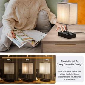 img 1 attached to 🔌 Dimmable USB Table Lamp Set with Dual Phone Stands, 2 Warm Edison Bulbs, Grey Finish, Built-in USB Ports & AC Outlets, Ideal for Bedroom or Living Room Decor (Pack of 2)