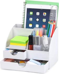 img 4 attached to 🗄️ Enhanced Acrylic Desk Organizer with Dual Drawers for Home, Office, Makeup Desktop Organization & Decor - White