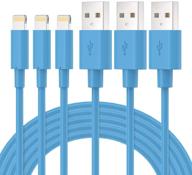 🔌 кабель lightning 3pack с сертификатом mfi - кабель novtech 3ft для зарядки iphone - голубой usb кабель для зарядки и синхронизации iphone 11 pro xr xs max x 8 plus 7 plus 6s plus 6 plus 5s 5c 5 se ipod ipad air pro логотип