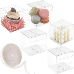 img 4 attached to Jutieuo 45 Pack Clear Favor Boxes with Ribbon - Perfect for Wedding, Baby Shower, Birthday Party | 3x3x3 Inches, Transparent Cube Candy Boxes with Individual Cookie Display Packaging