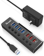 🔌 aluminum usb hub splitter - ikuai powered usb hub 3.0, 7 ports with 4 usb 3.0 data ports + 3 fast charging ports, 36w 12v/3a power adapter, individual on/off switches (rsw-37) logo