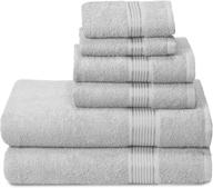 🛀 elvana home ultra soft 6 piece cotton towel set - includes 2 bath towels (28x55 inch), 2 hand towels (16x24 inch) & 2 wash cloths (12x12 inch) - ideal for everyday use, compact & lightweight - light grey logo